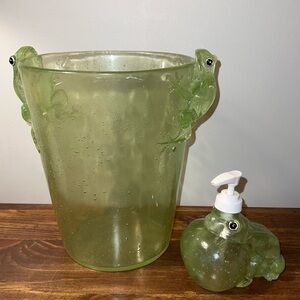 Vintage 60’s Lucite Frog Trash Can Soap Dispenser Set
